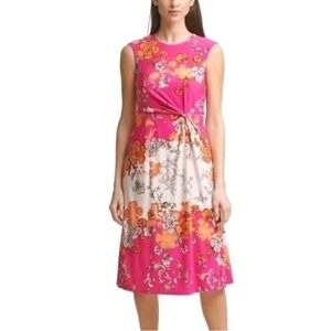 Vince Camuto Floral Fit and Flare Pink Dress Wedding Party Shower Cocktail Sz 8